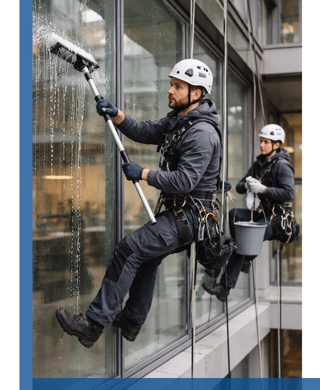 Профессиональная мойка витражей промышленными альпинистами в Междуреченске