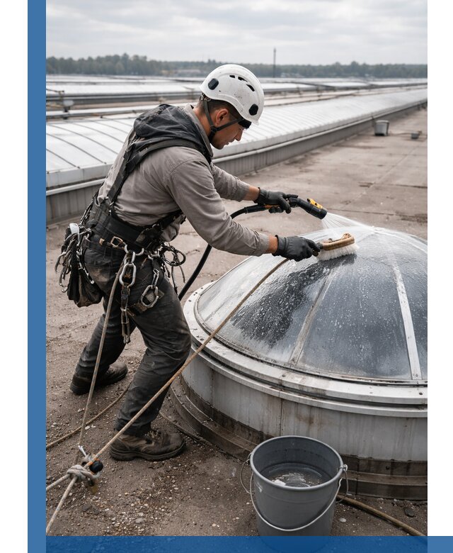 Мойка зенитных фонарей на кровле для промышленных объектов в Междуреченске