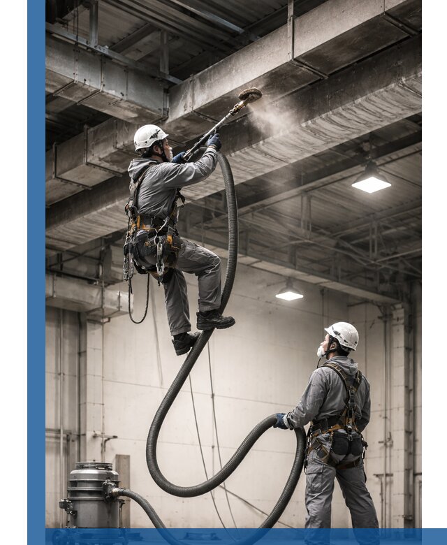 Обеспыливание потолочных конструкций в Междуреченске промышленным альпинизмом