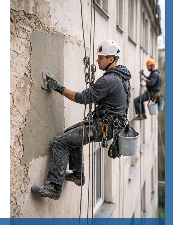 Восстановление штукатурки фасада в Междуреченске от 1213 р. | ВЫСОТНИК-Мжд