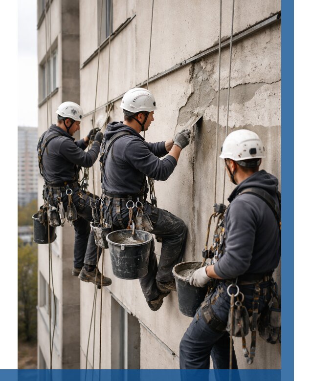 Ремонт бетонных элементов фасада в Междуреченске от 2526 р. | ВЫСОТНИК-Мжд