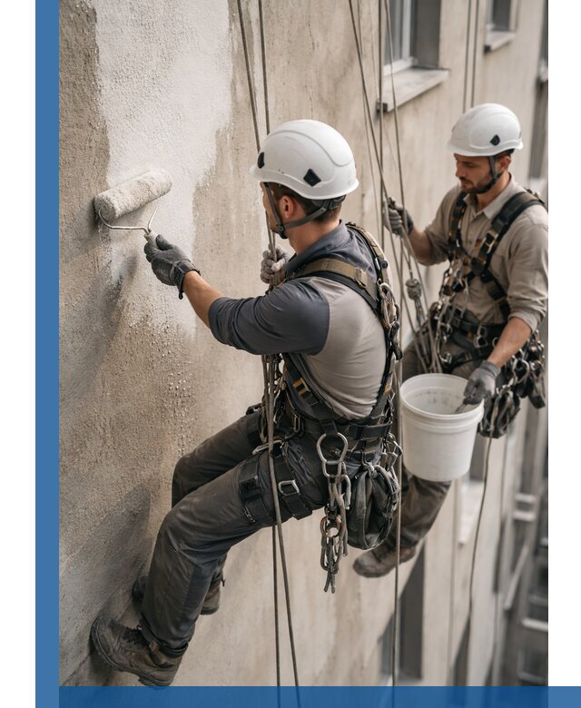 Грунтовка фасада на высоте в Междуреченске промышленными альпинистами