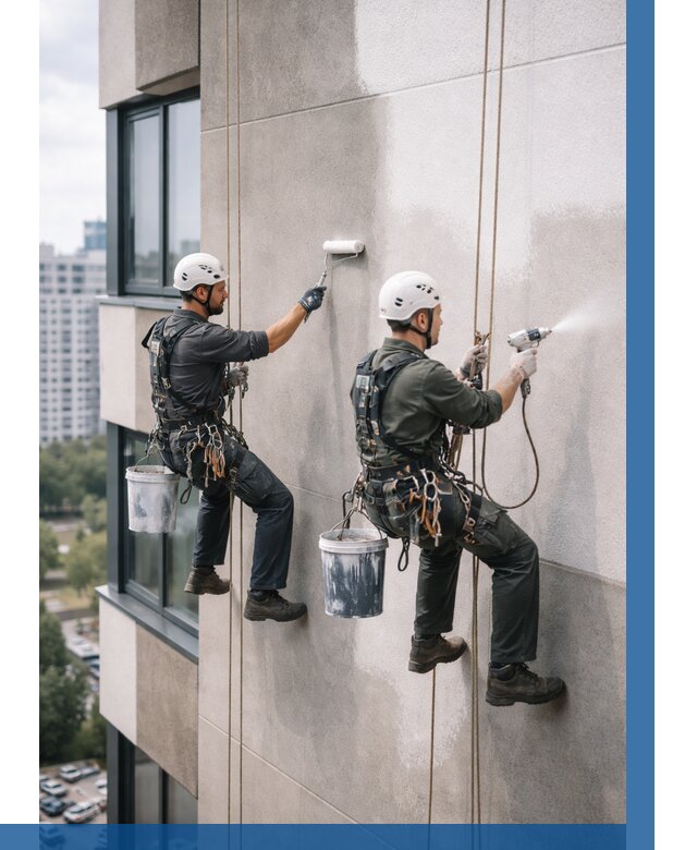 Покраска фасада альпинистами в Междуреченске от 303 р. | ВЫСОТНИК-Мжд