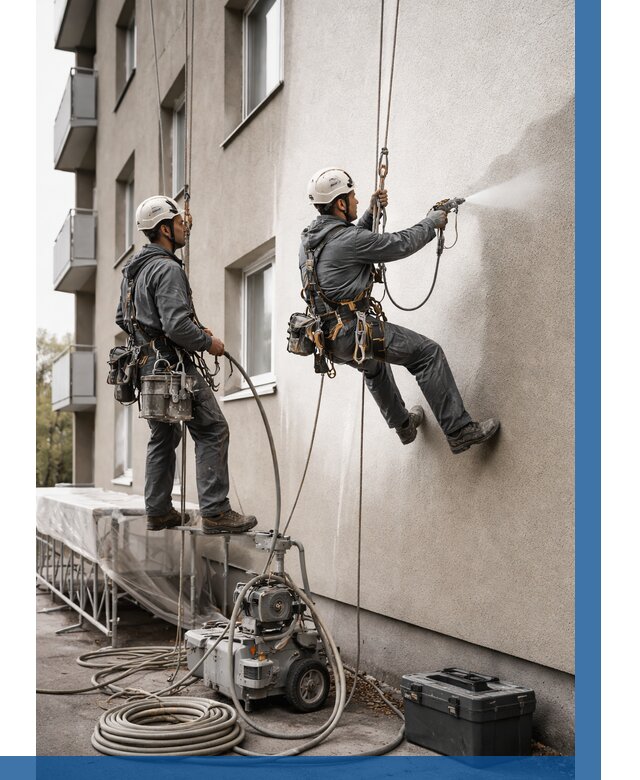 Безвоздушная покраска фасада в Междуреченске от 222 р/м² | ВЫСОТНИК-Мжд