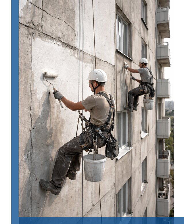 Покраска бетонного фасада в Междуреченске для жилых и промышленных объектов