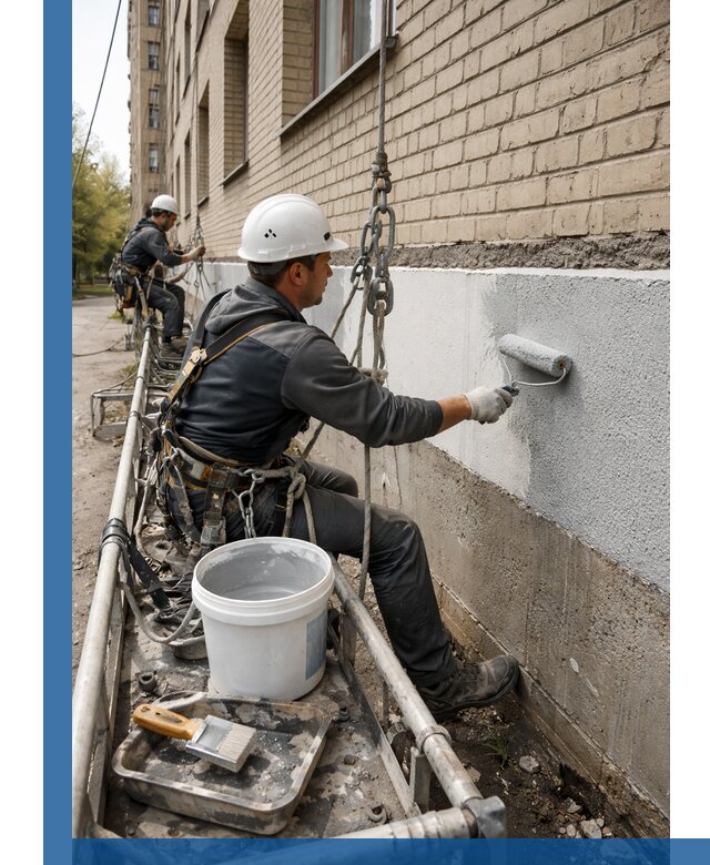 Окраска цоколя здания в Междуреченске профессионально и надежно