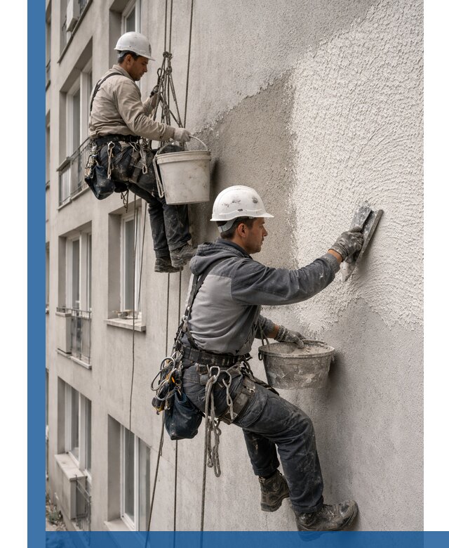 Нанесение декоративной штукатурки короед на фасад в Междуреченске