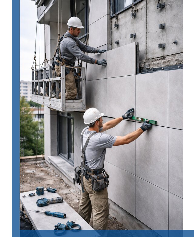 Монтаж керамогранита на фасад в Междуреченске под ключ с гарантией качества