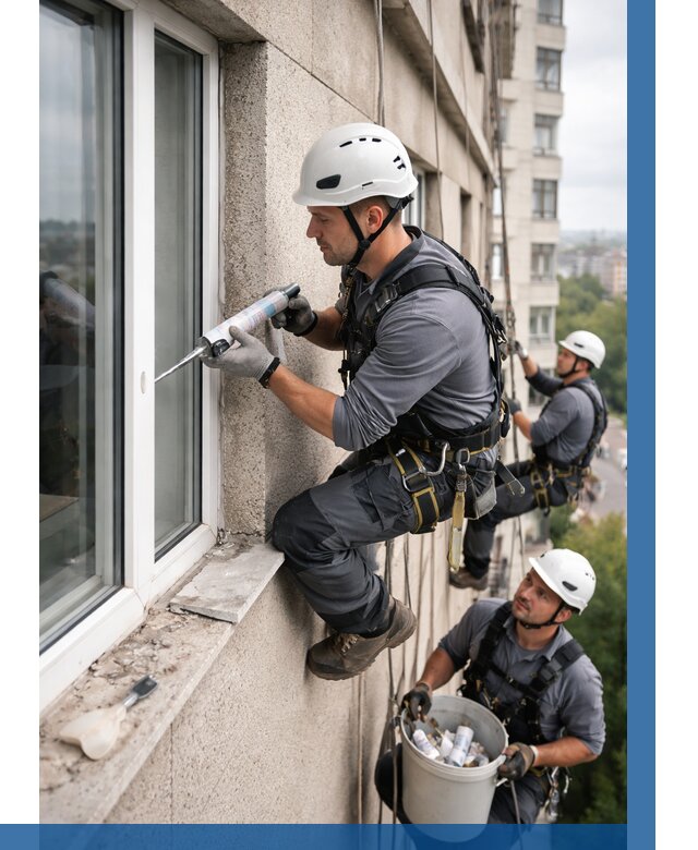Герметизация оконных швов снаружи в Междуреченске от 1516 р. | ВЫСОТНИК-Мжд