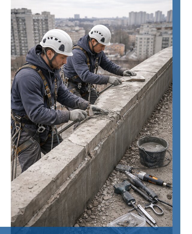 Ремонт парапета на кровле в Междуреченске от 1516 р. | ВЫСОТНИК-Мжд