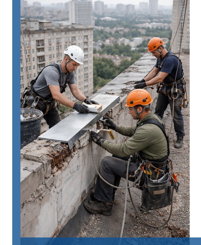 Ремонт парапета на кровле в Междуреченске, высотные работы с гарантией