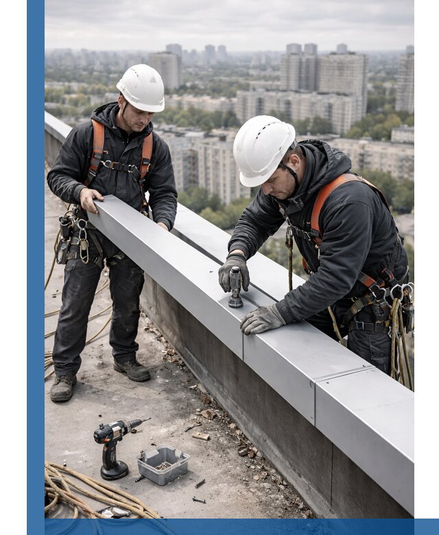 Монтаж парапетных крышек и ограждений кровли в Междуреченске