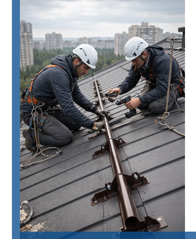 Монтаж снегозадержателей на кровле зданий в Междуреченске под ключ