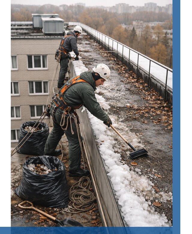 Очистка кровли по периметру в Междуреченске от 556 р. | ВЫСОТНИК-Мжд