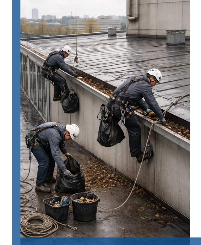 Очистка кровли по периметру в Междуреченске силами промышленных альпинистов