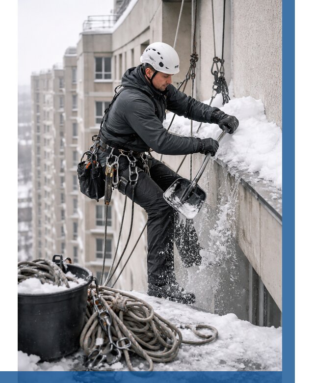 Очистка карнизов от снега в Междуреченске от 303 р. | ВЫСОТНИК-Мжд