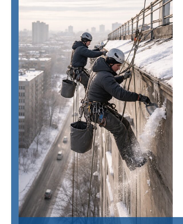 Очистка карнизов от снега в Междуреченске профессионально и безопасно