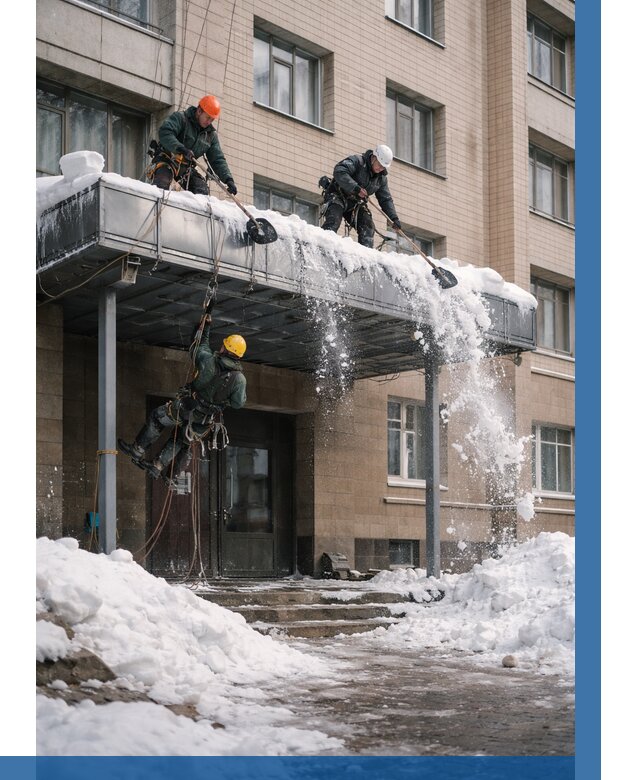 Очистка козырьков от снега в Междуреченске от 3537 р. | ВЫСОТНИК-Мжд