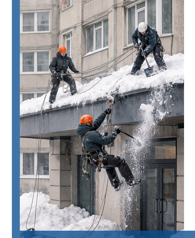 Безопасная очистка навесов от снега в Междуреченске круглогодично