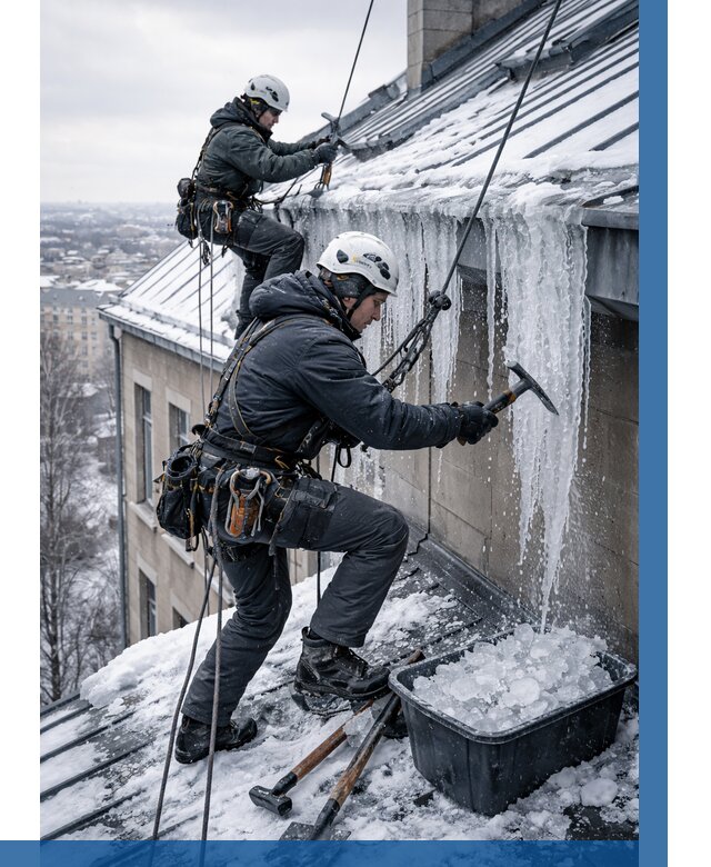 Удаление наледи с кровли в Междуреченске от 5558 р. | ВЫСОТНИК-Мжд