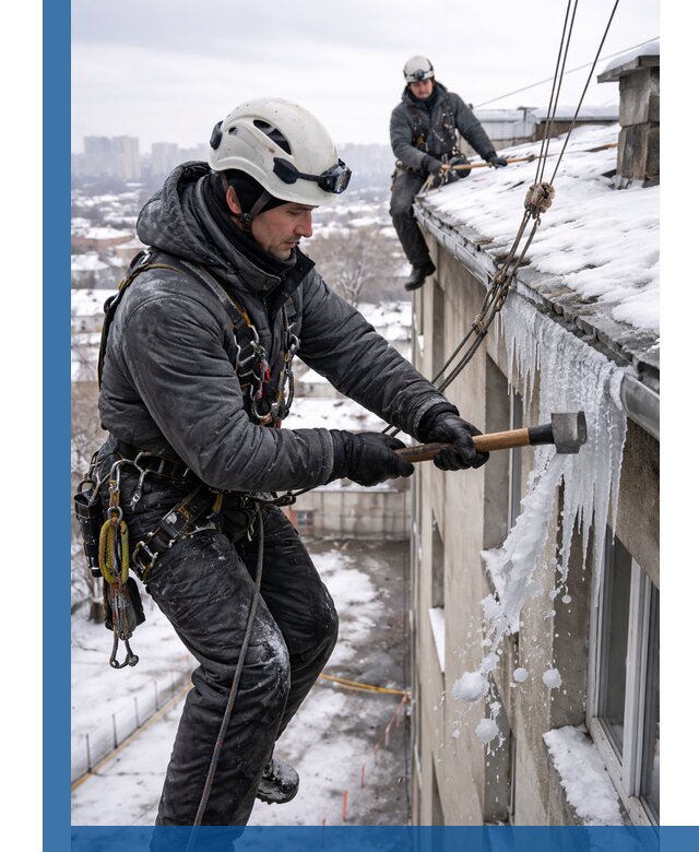 Сбивание и удаление сосулек с крыши в Междуреченске безопасно