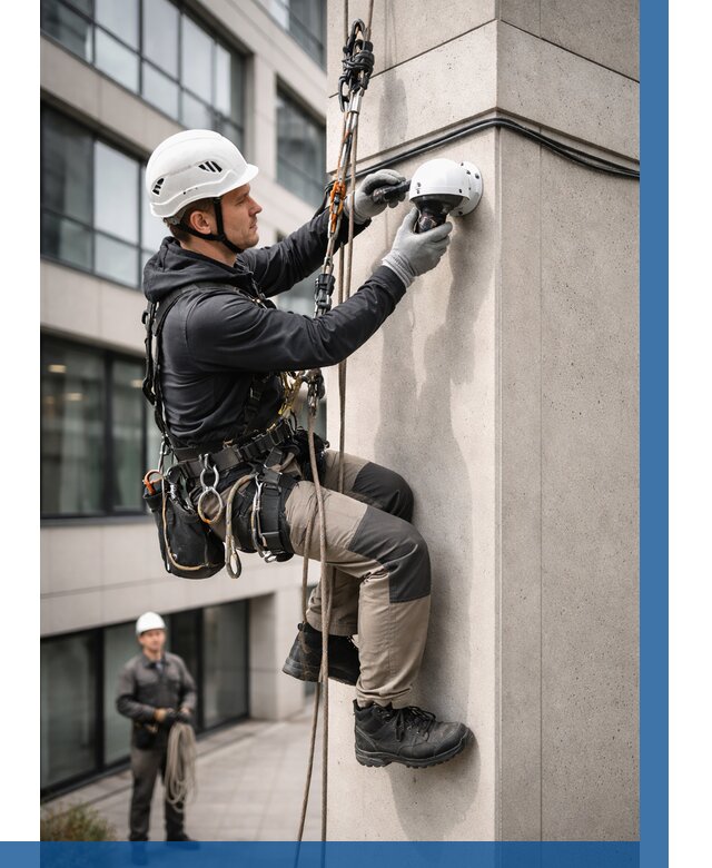 Монтаж камер видеонаблюдения на фасаде в Междуреченске от 8589 р.-ВЫСОТНИК-Мжд