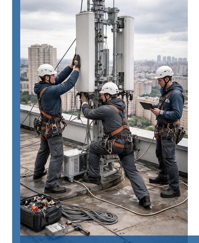 Монтаж антенн связи на крыше в Междуреченске с вводом в эксплуатацию