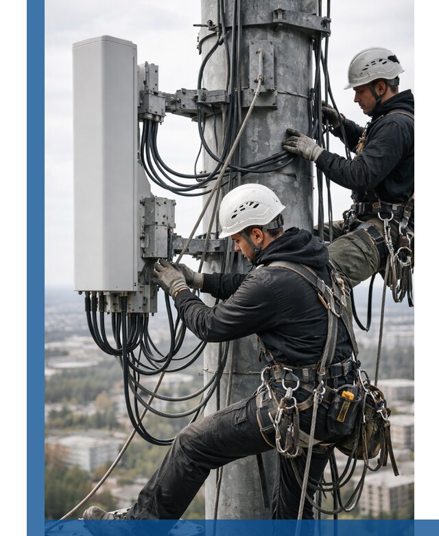 Монтаж оборудования связи на мачте в Междуреченске с пусконаладкой