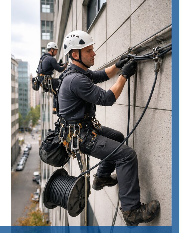 Прокладка кабеля по фасаду в Междуреченске от 354 р. | ВЫСОТНИК-Мжд