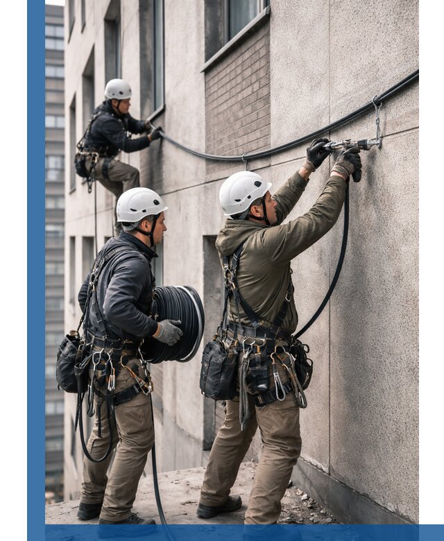 Прокладка кабеля по фасаду в Междуреченске, профессиональный монтаж