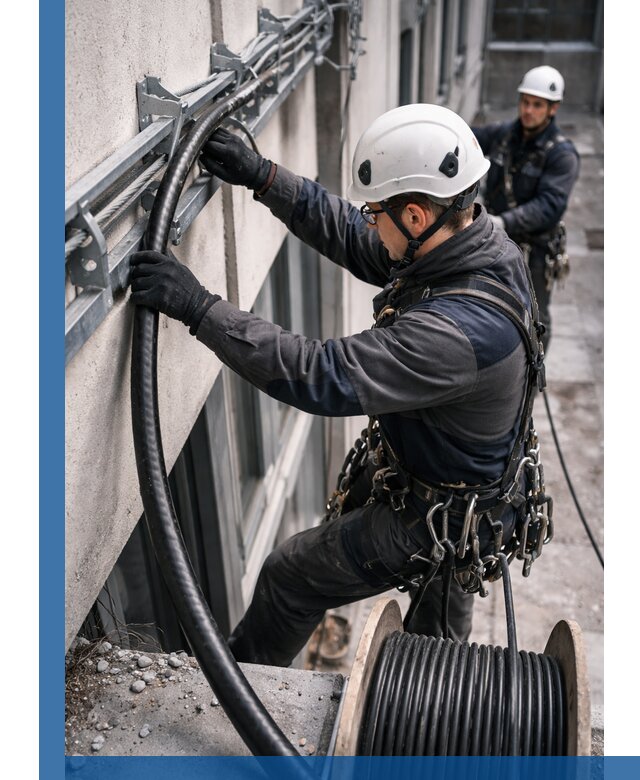 Протяжка кабеля питания на высоте в Междуреченске с гарантией безопасности и качества