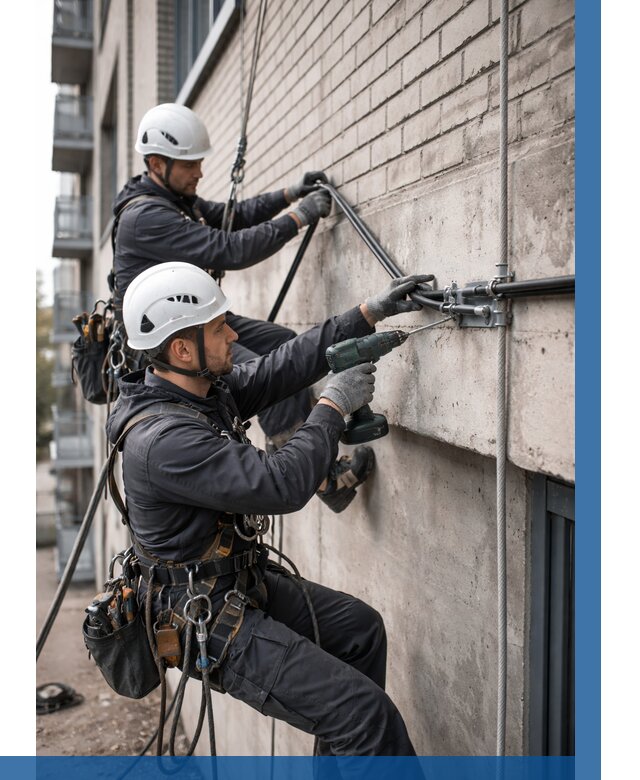 Крепление кабеля на фасаде в Междуреченске от 354 р. | ВЫСОТНИК-Мжд