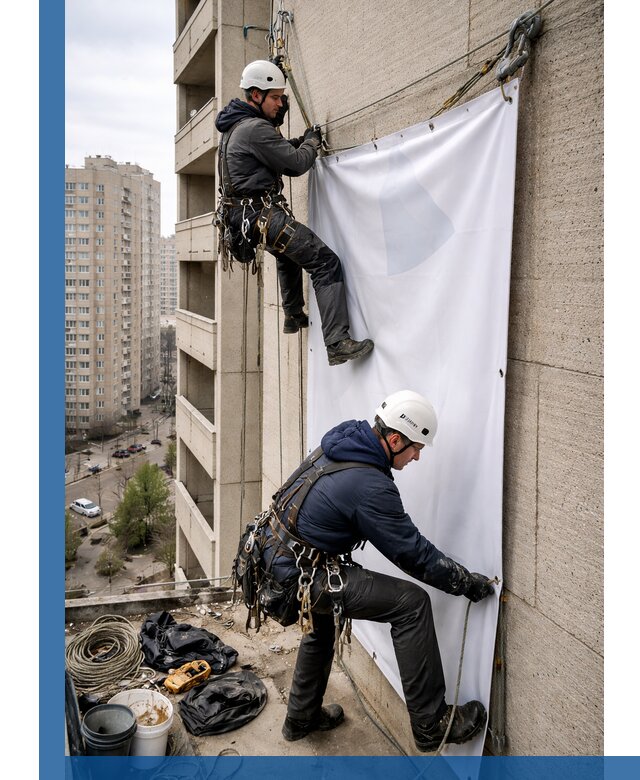 Профессиональный монтаж баннеров на фасаде в Междуреченске
