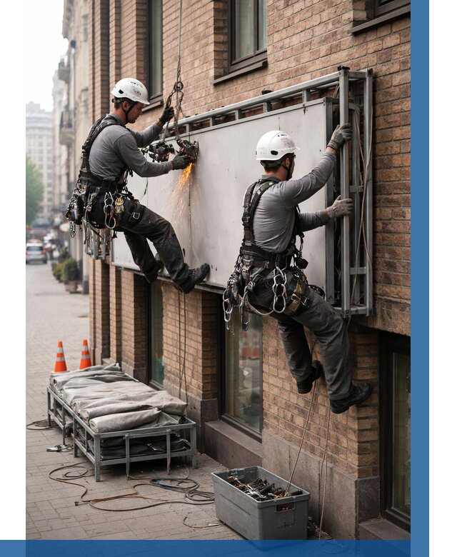 Демонтаж рекламной вывески в Междуреченске от 6568 р. | ВЫСОТНИК-Мжд