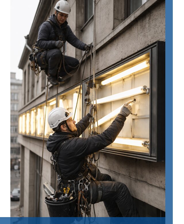Замена ламп в вывеске в Междуреченске под ключ от 3537 р. | ВЫСОТНИК-Мжд