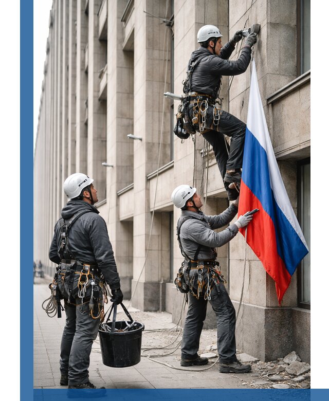 Профессиональная установка флагов на фасаде в Междуреченске