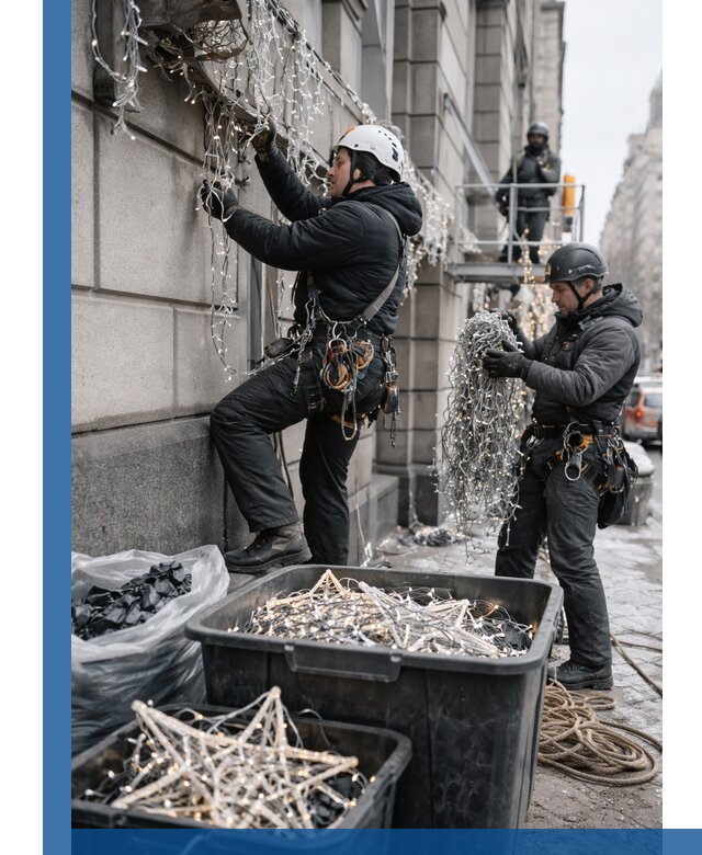 Демонтаж новогоднего оформления и гирлянд в Междуреченске