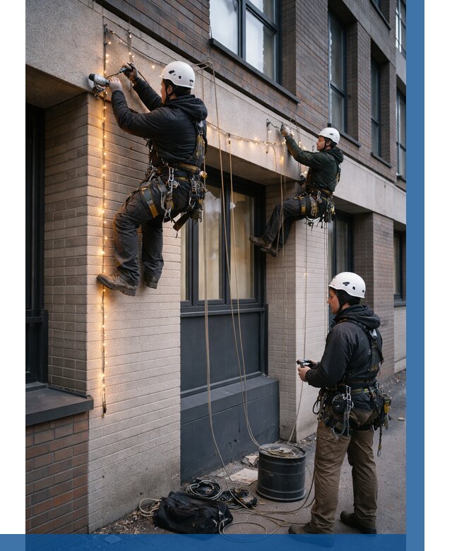 Монтаж гирлянд на фасаде в Междуреченске от 3537 р. | ВЫСОТНИК-Мжд