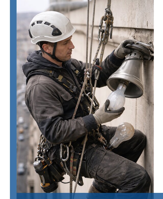 Замена ламп на высоте в Междуреченске профессионально и быстро