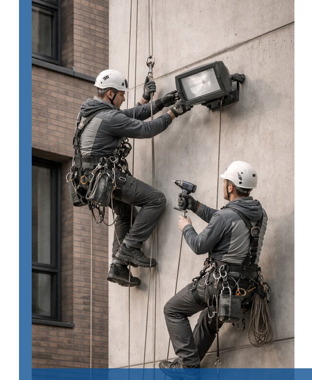 Профессиональный монтаж фасадных прожекторов в Междуреченске под ключ