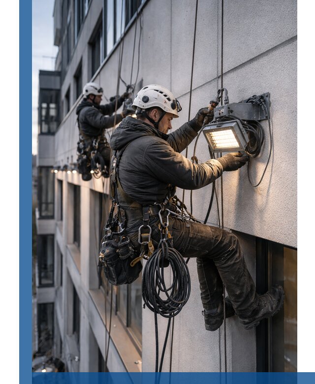 Монтаж фасадного освещения в Междуреченске установка и подключение