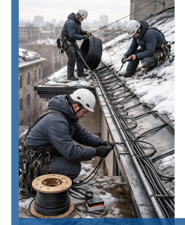 Монтаж греющего кабеля на кровле в Междуреченске под ключ