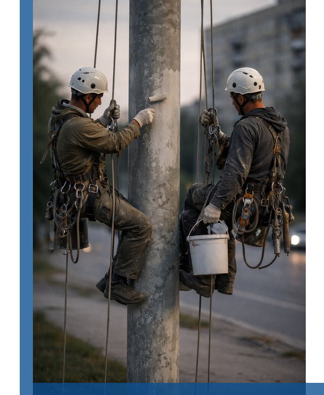 Покраска опор освещения и антикоррозийная защита в Междуреченске