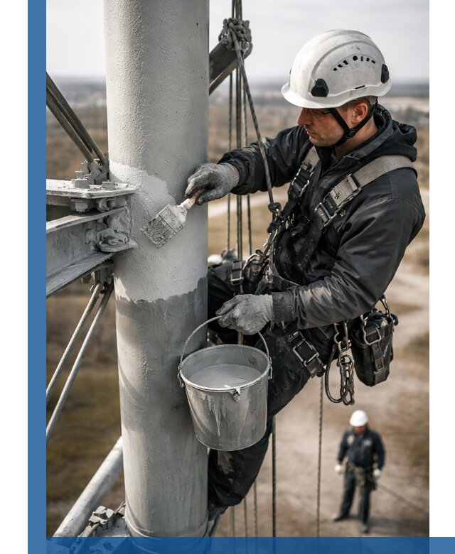 Покраска мачт связи в Междуреченске промышленными альпинистами