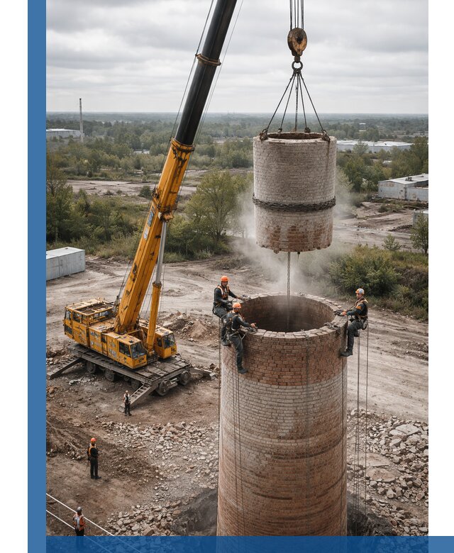 Демонтаж дымовой трубы в Междуреченске с гарантиями безопасности