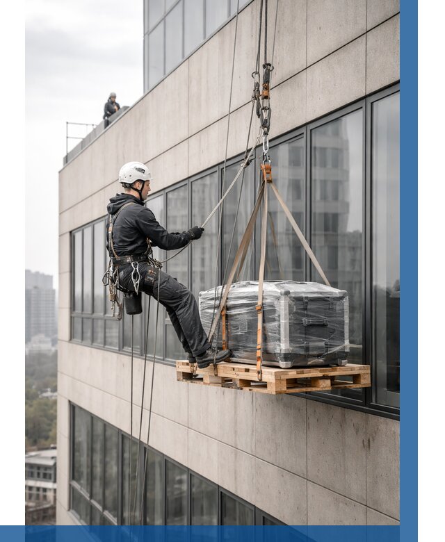 Спуск груза по фасаду в Междуреченске от 3537 р. | ВЫСОТНИК-Мжд