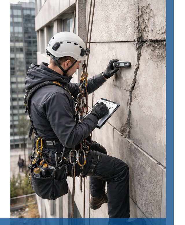 Обследование фасада альпинистами в Междуреченске от 121 р. | ВЫСОТНИК-Мжд