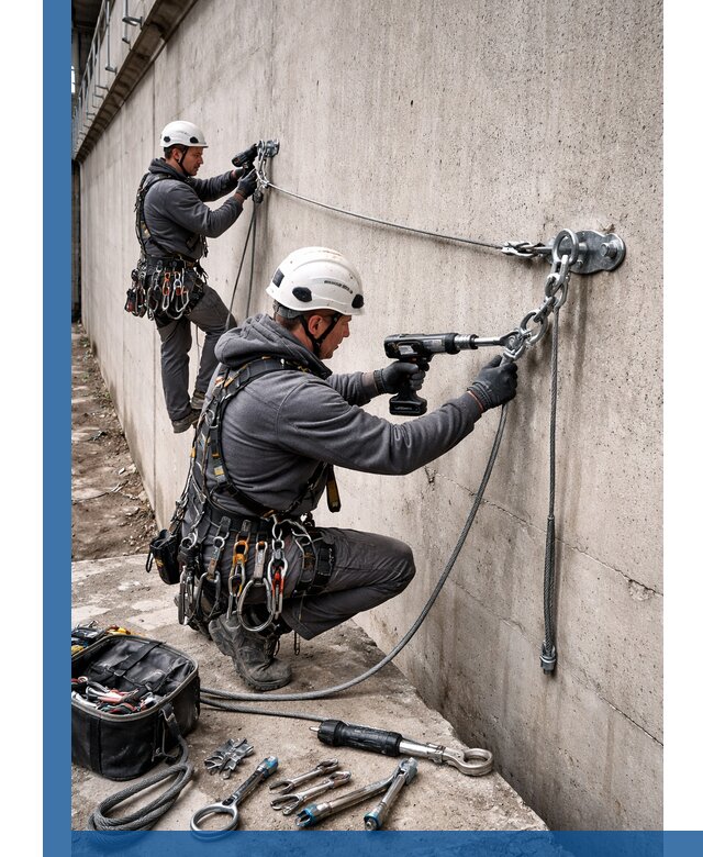 Монтаж анкерных линий высотной безопасности в Междуреченске